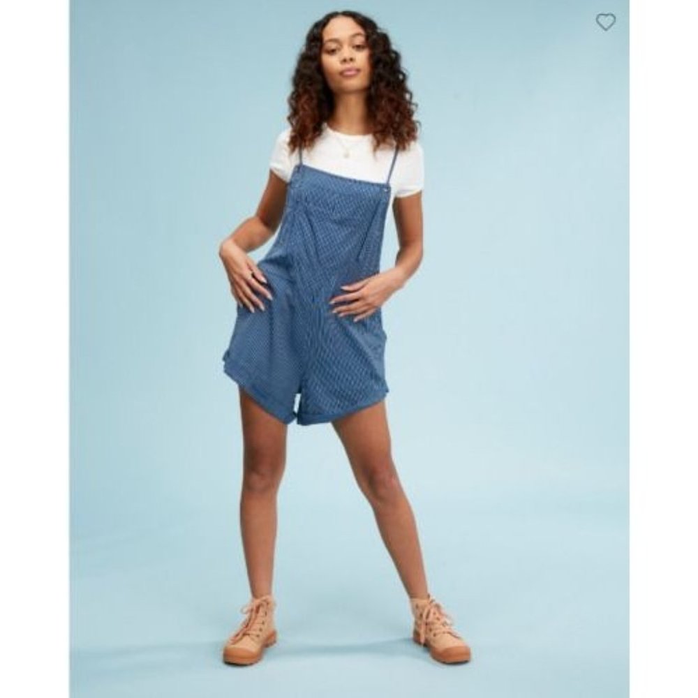 Billabong Overalls Romper Shorts Adult Large Blue Striped Wild Pursuit Women's